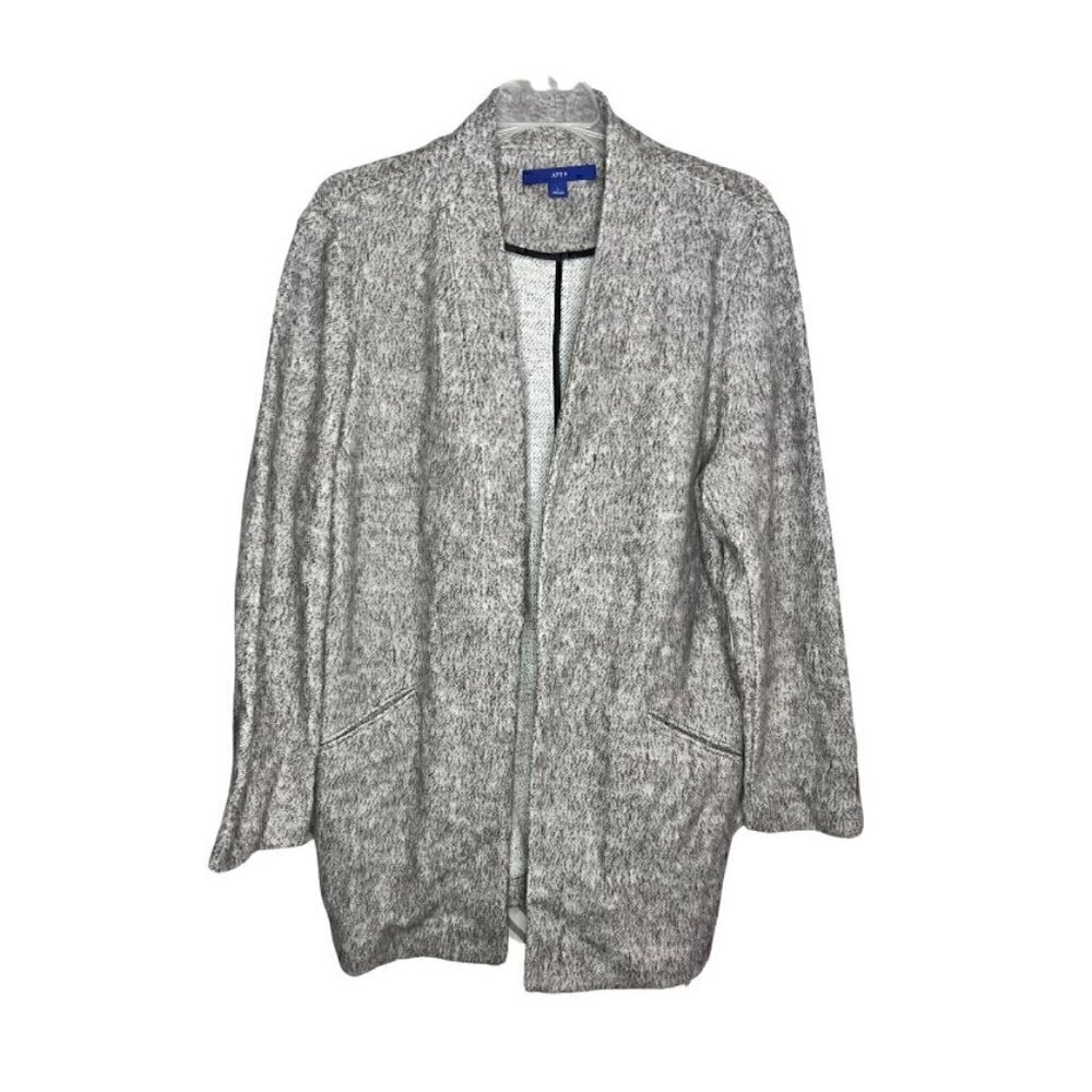 Apt 9 Grey Long Sleeve Functional Pockets Open Front Sweater Cardigan (Womens L)
